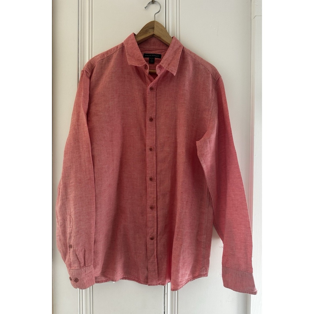 Banana Republic Linen Blend‎ Button Front Shirt Men M Pink Coral Long Sleeve